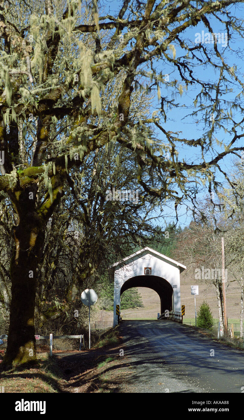Harris Covered Bridge near Wren Oregon USA Stock Photo