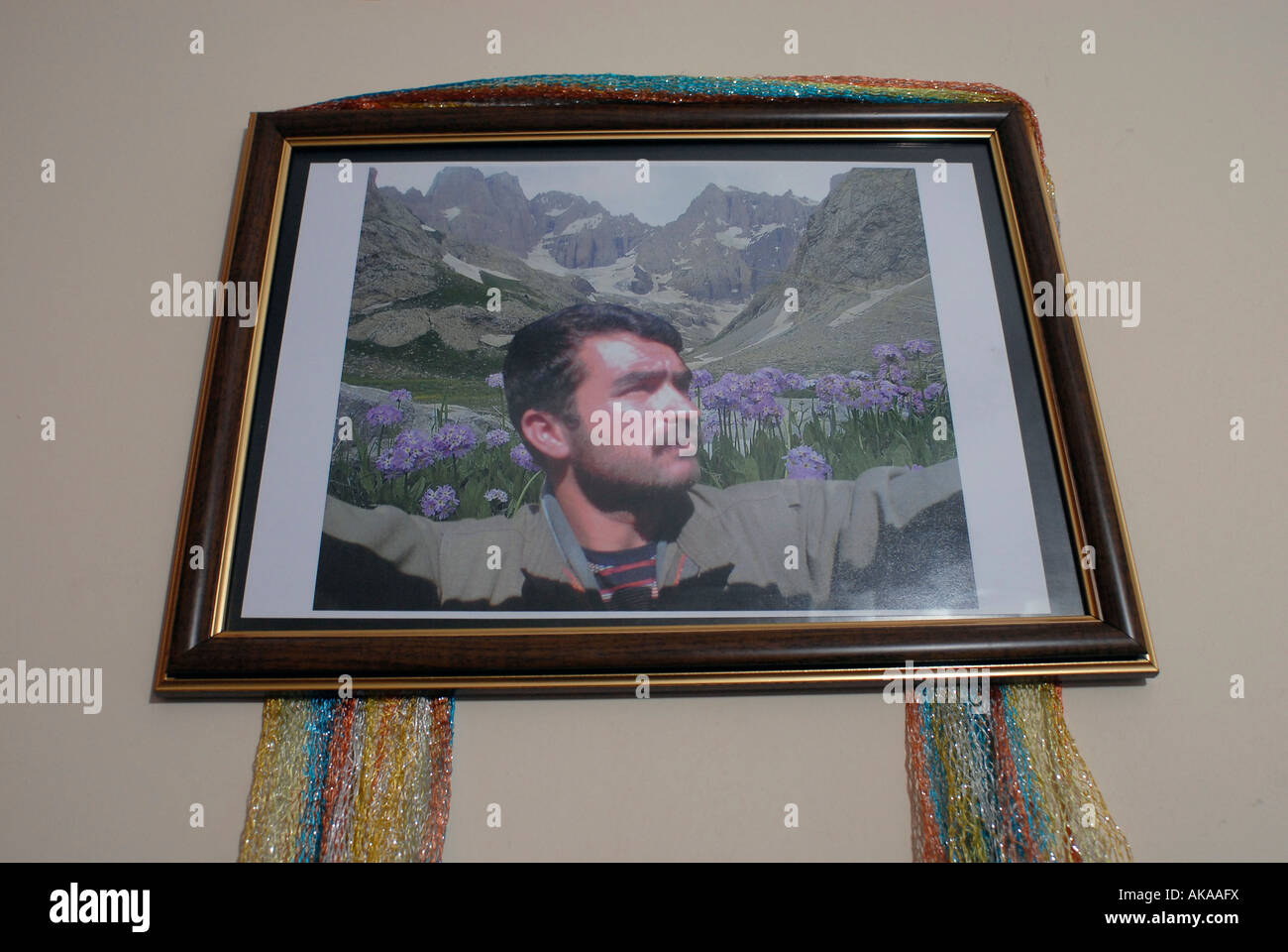 Decorated portrait of a PKK Kurdish combatant who was killed by Turkish soldiers near the Turkish-Iraqi border. Stock Photo