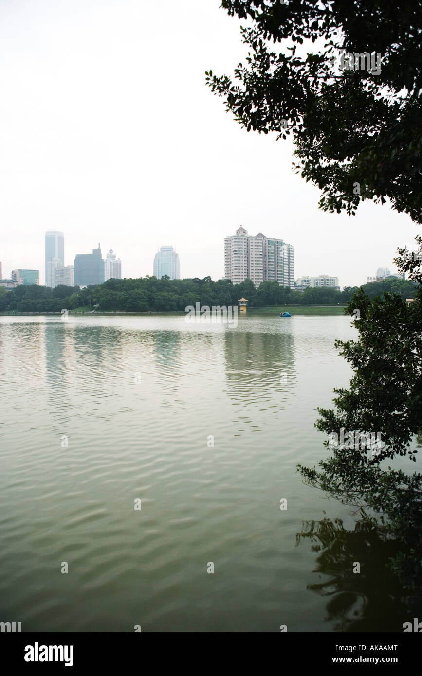 China, Guangdong Province, Guangzhou, view of skyscrapers in distance Stock Photo