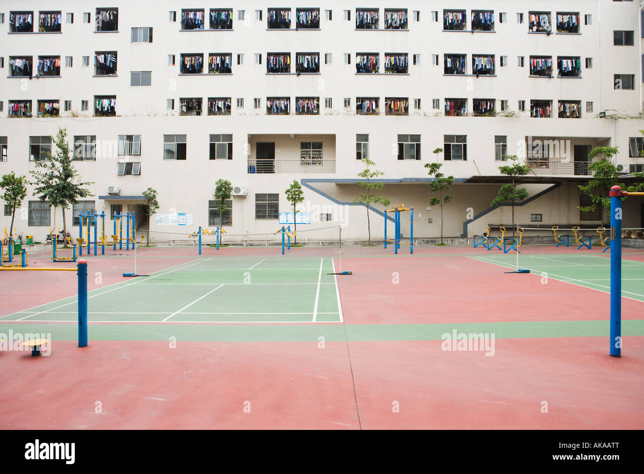 Apartment building complex with fitness court, China Stock Photo