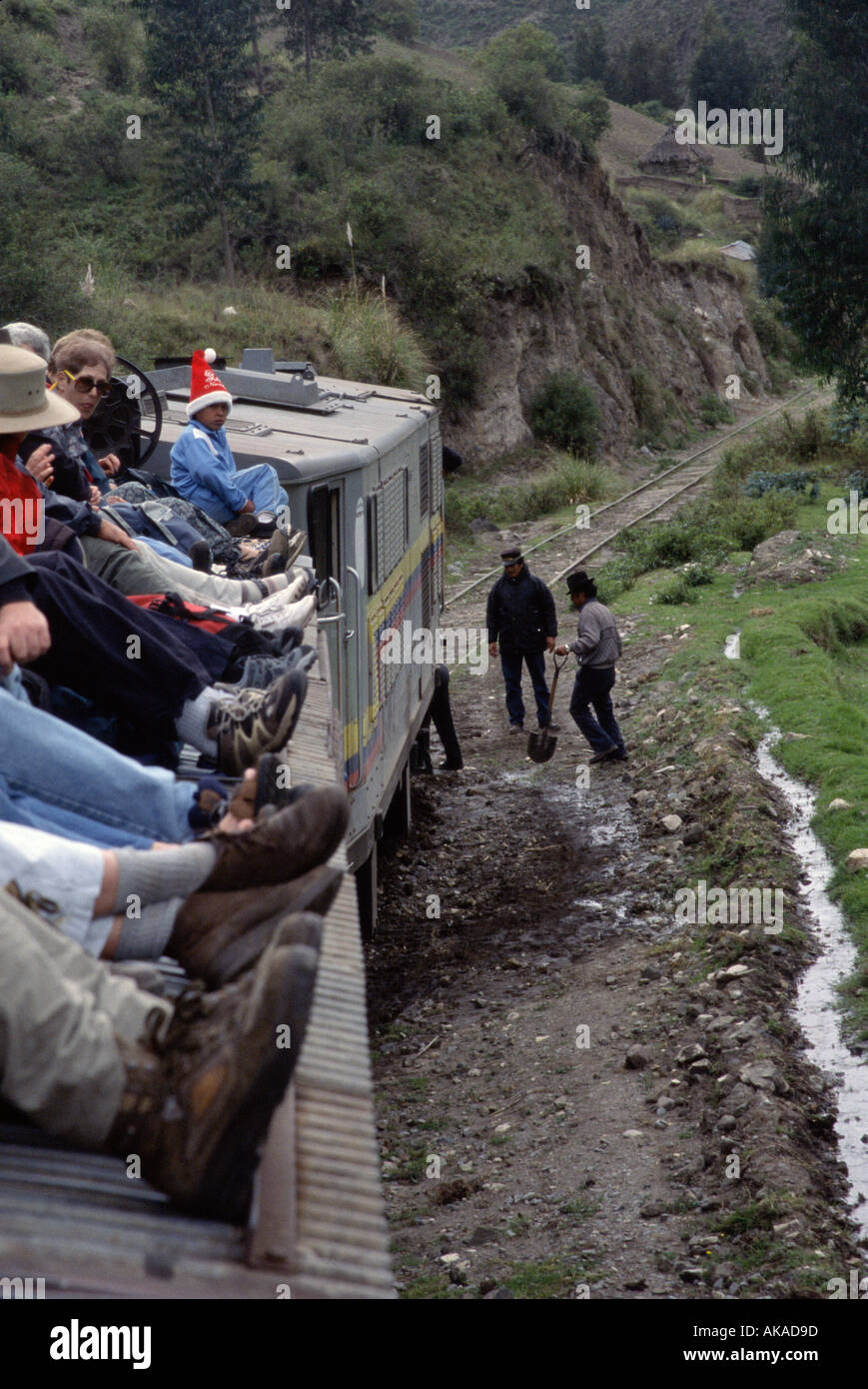 Train halted by Mudslide on track Ecuador Stock Photo