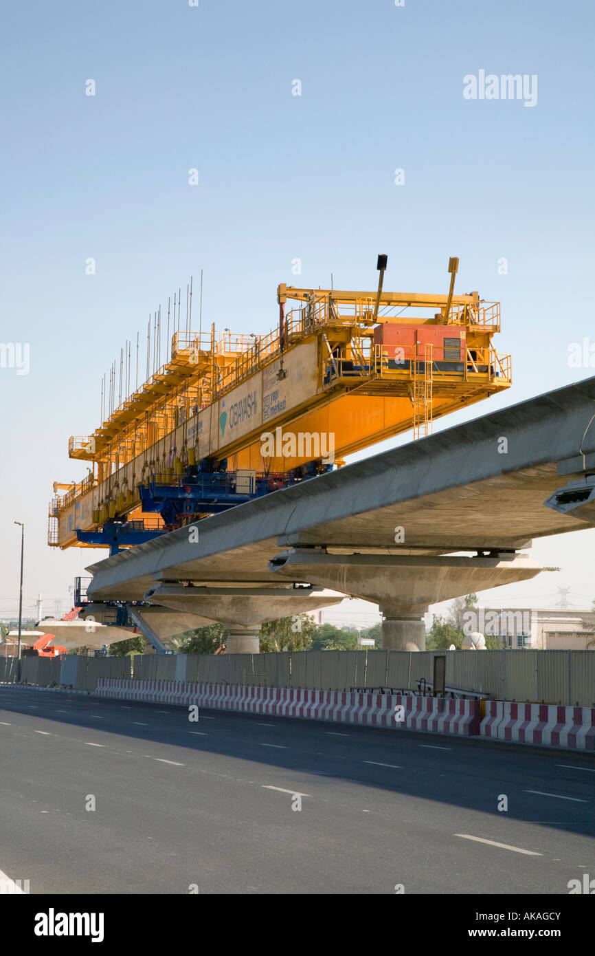 Elevated viaducts on the unfinished Dubai Metro rapid transit network railway under construction. Advanced Urban Rail transport Systems in Dubai. UAE Stock Photo