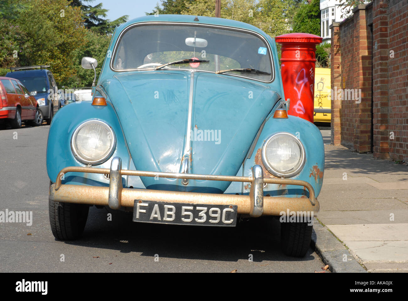 vintage blue vw beetle parked on street. Greenford, London, UK Stock ...