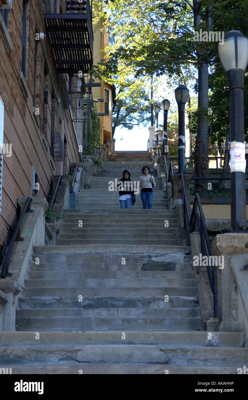 West 215th Street stair street in the NYC neighborhood of Inwood in Upper Manhattan Stock Photo