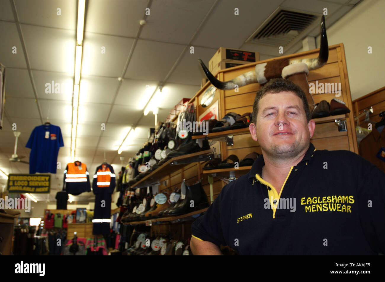 manager of clothing store Emerald Queensland Australia Stock Photo Alamy