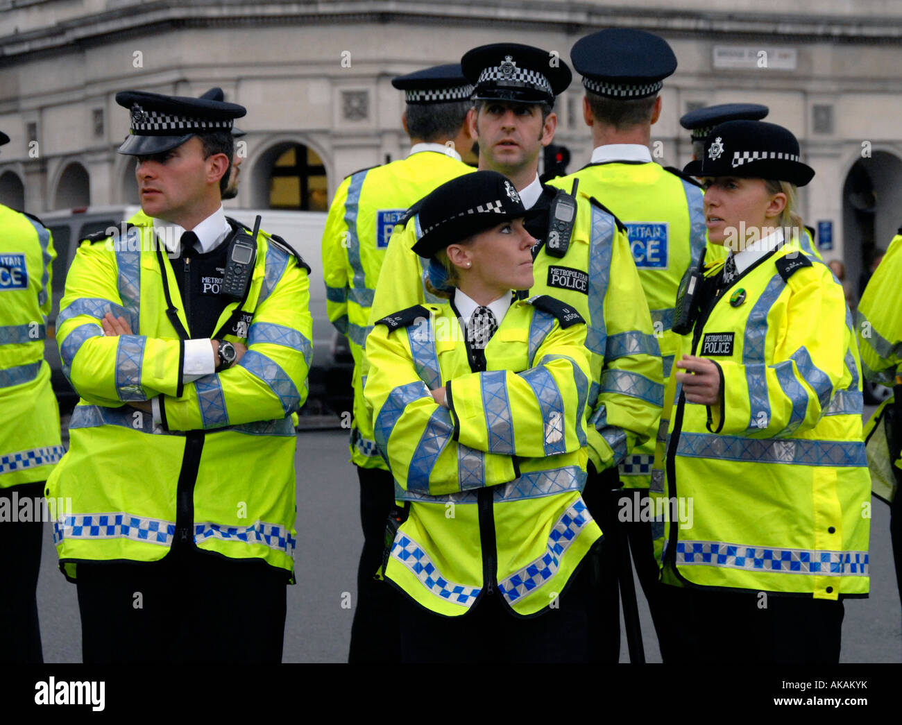 Mixed group of police men & women in London. Stock Photo