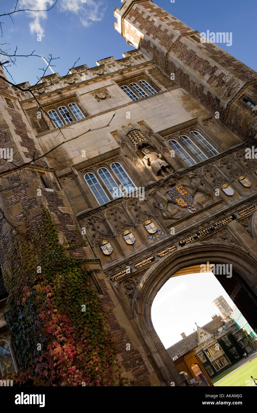 A low angle view of the imposing and ancient entrance to Trinity college Cambridge Stock Photo