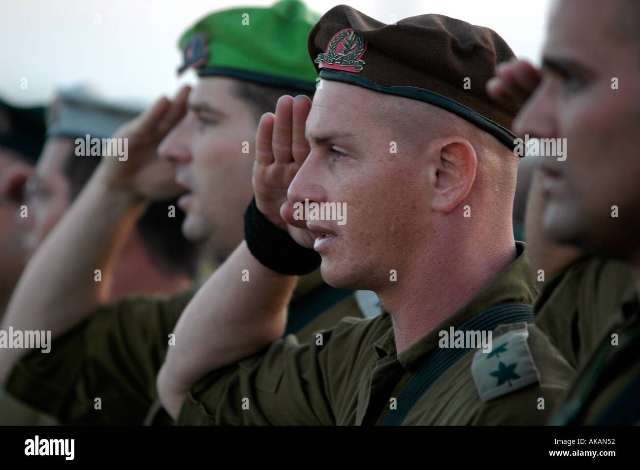 IDF Israeli commander from the 'Golani' rank unit salutes during military ceremony in Israel Stock Photo