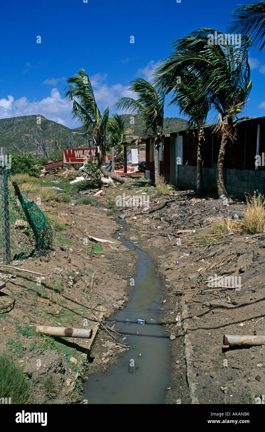 Water course drain ditch pollution in Antigua Caribbean Stock Photo