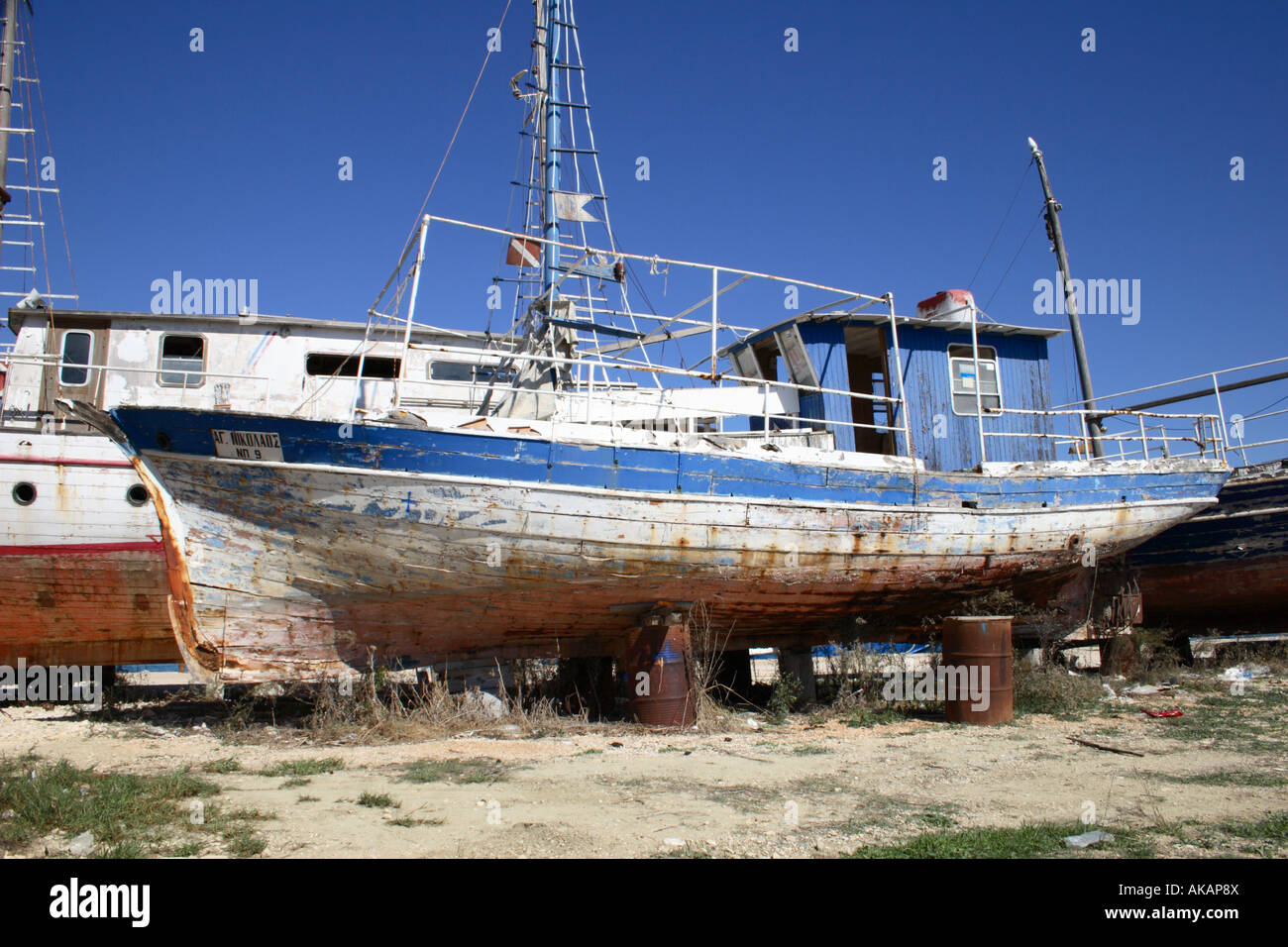An old traditional Greek boat in Zakynthos town harbour, Zakynthos