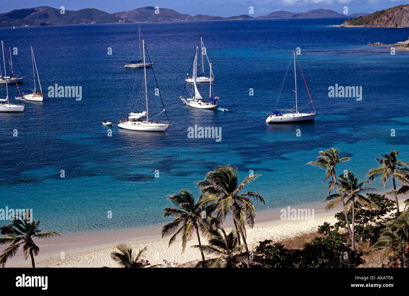 Yachts moored at White Bay Jost Van Dyke British Virgin Islands Caribbean Stock Photo