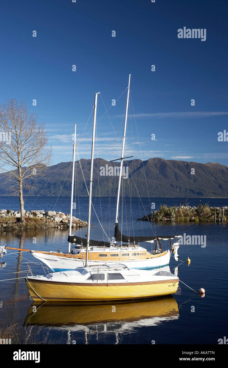Yachts Moana Lake Brunner West Coast South Island New Zealand Stock Photo