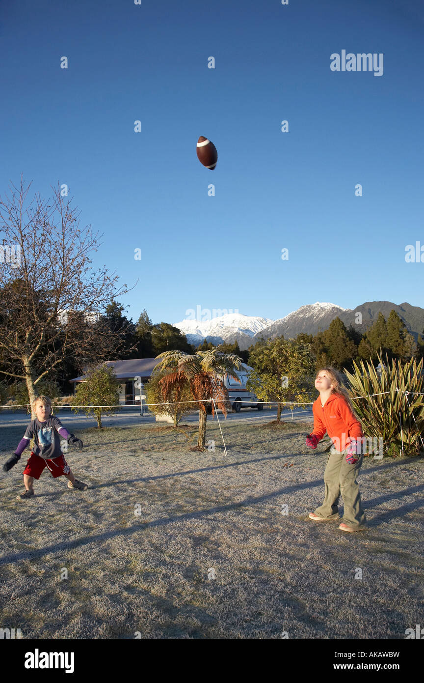 Children Playing Rugby in the Frost Frans Josef Glacier Campground West
