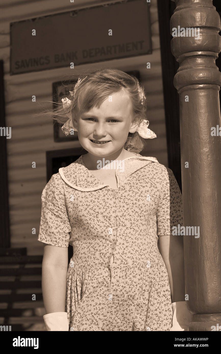 old style silver gelation image of young girl in appropriate dress Stock Photo