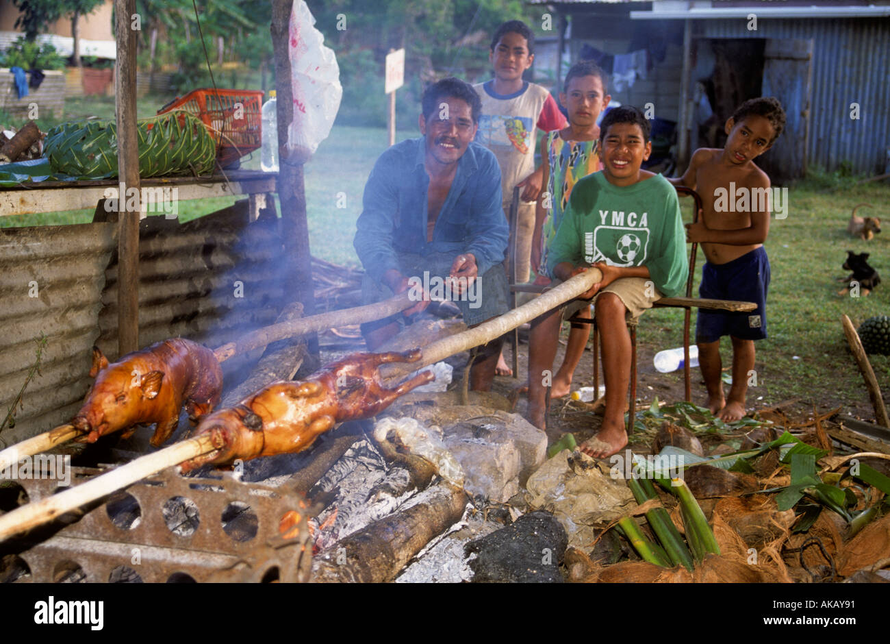 Pig Spit roast Tonga Stock Photo