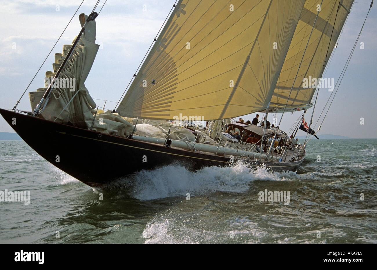 Elegant restored classic J Class sailing yacht Velsheda underway in the