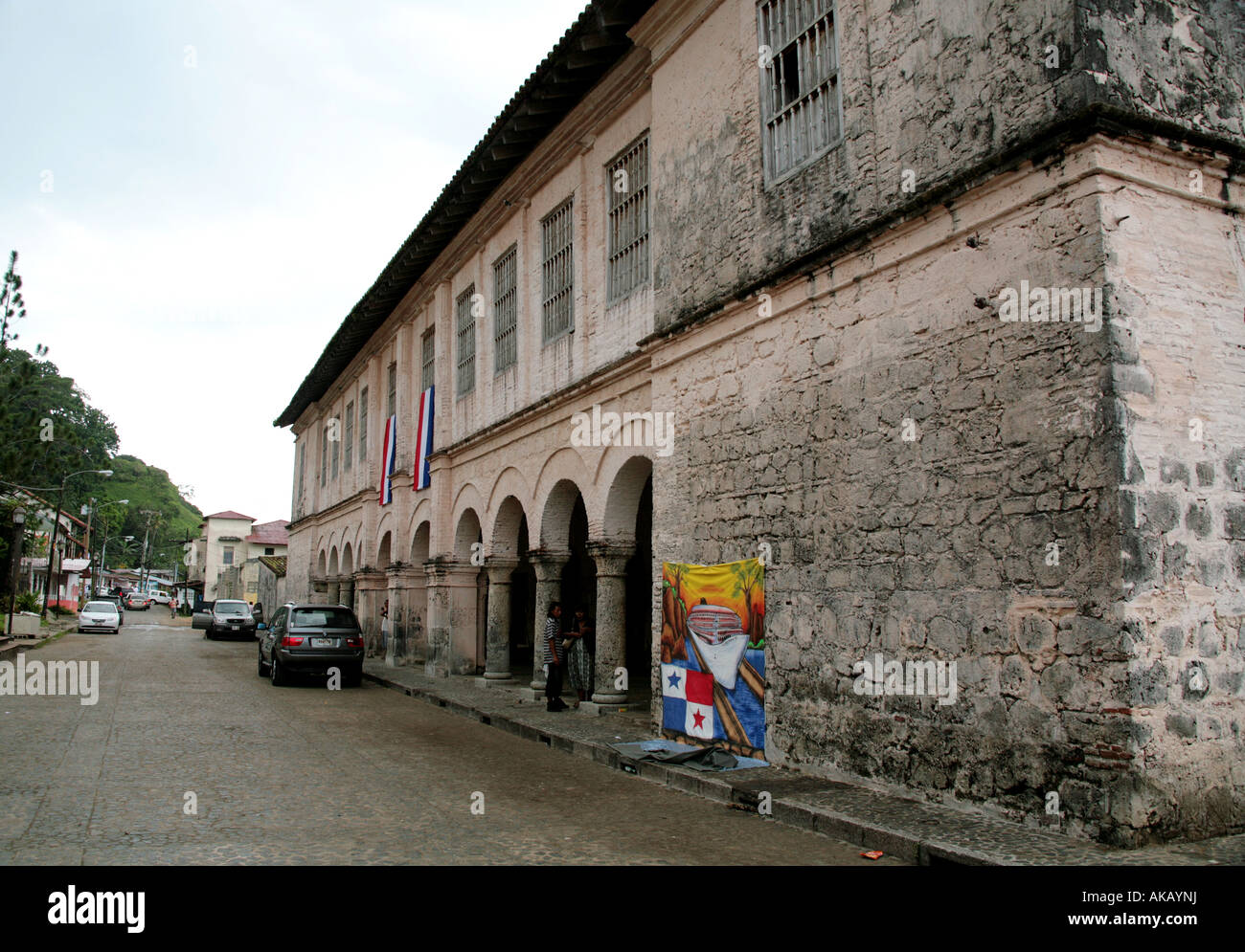 Building of the Spanish Aduana Customs at Portobelo town in the Atlantic Coast of Panama Colon Province Stock Photo