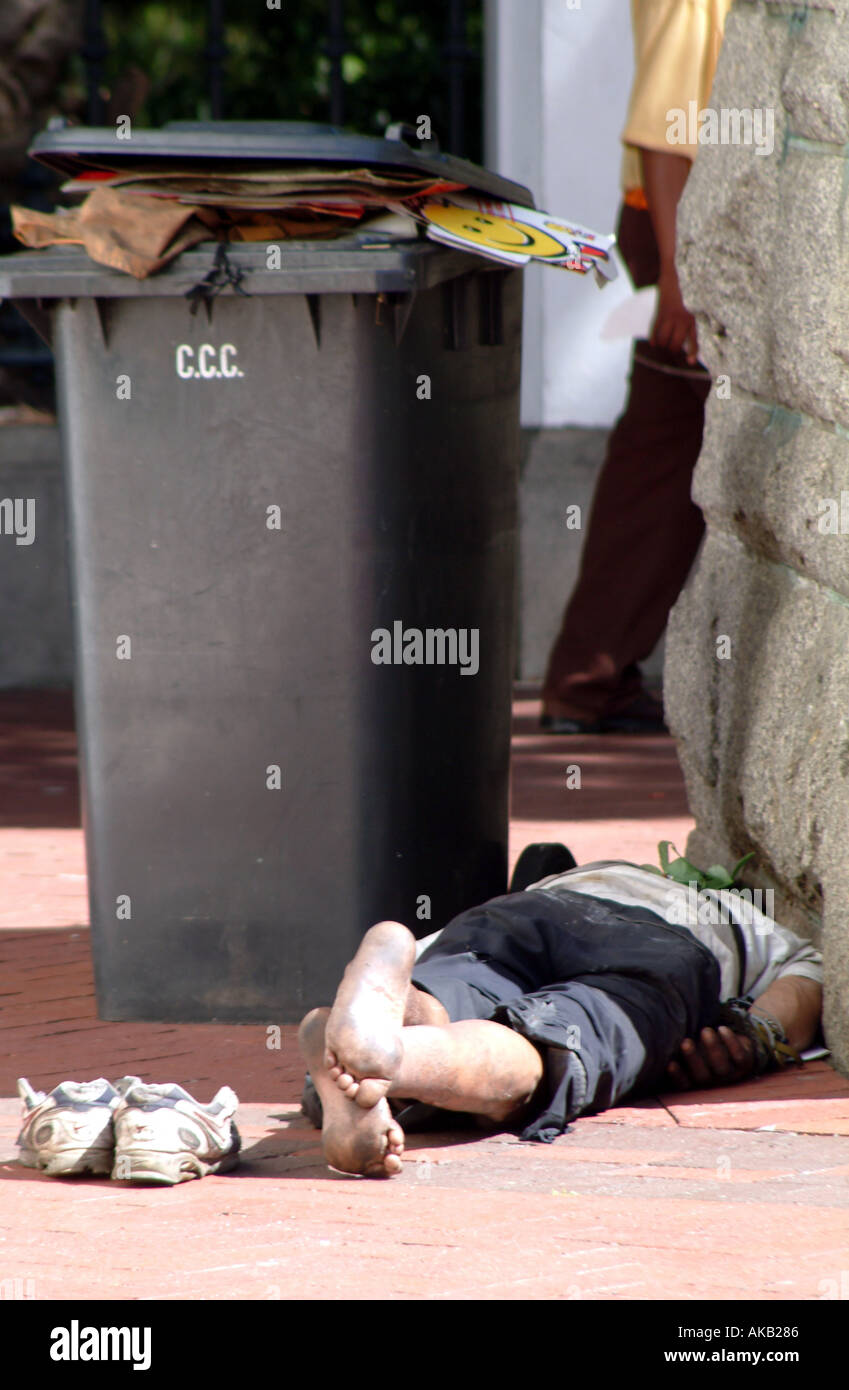Wheelie Bin Sleeping Man Cape Town South Africa RSA Stock Photo Alamy