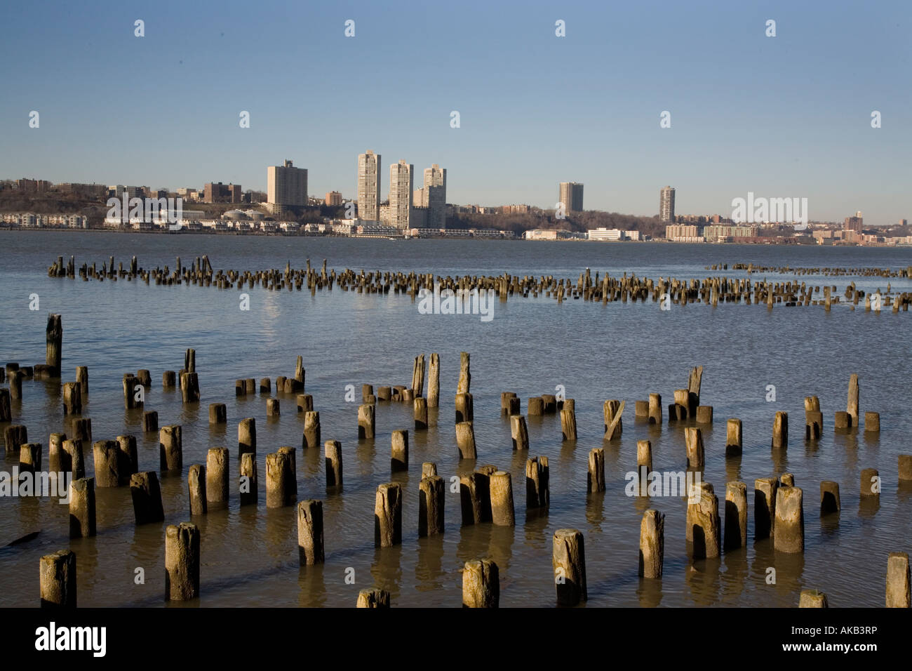 old Pier on Westside with a view of New Jersey Stock Photo