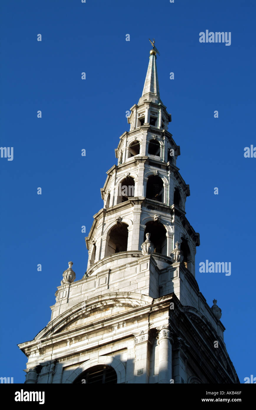 City of London spire of St Brides Church a Wren church which has close associations with the Fleet Street press Stock Photo