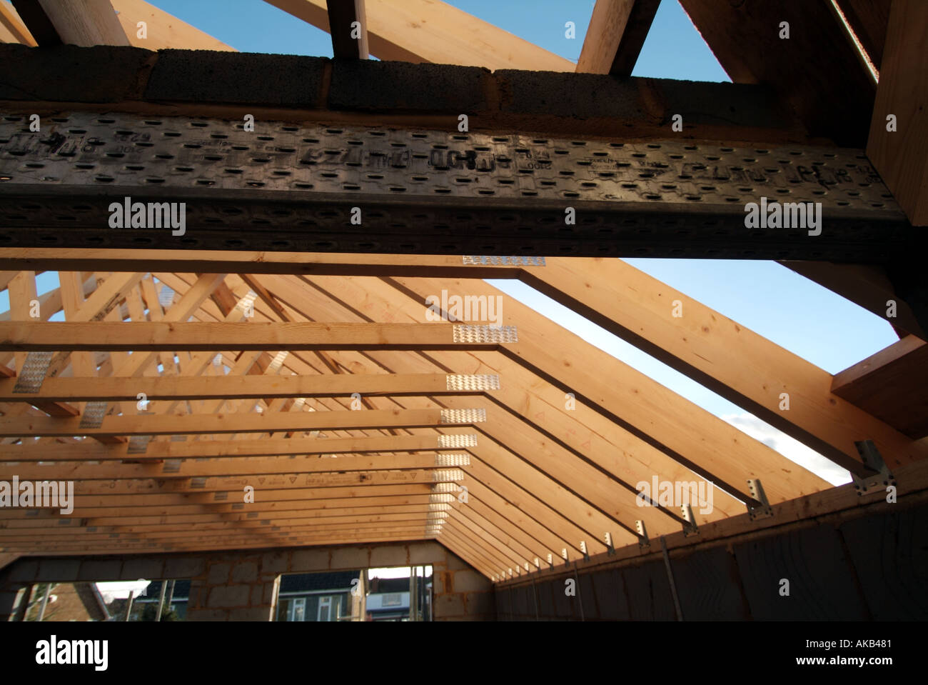 Detached House Under Construction Showing Roof Truss Rafters