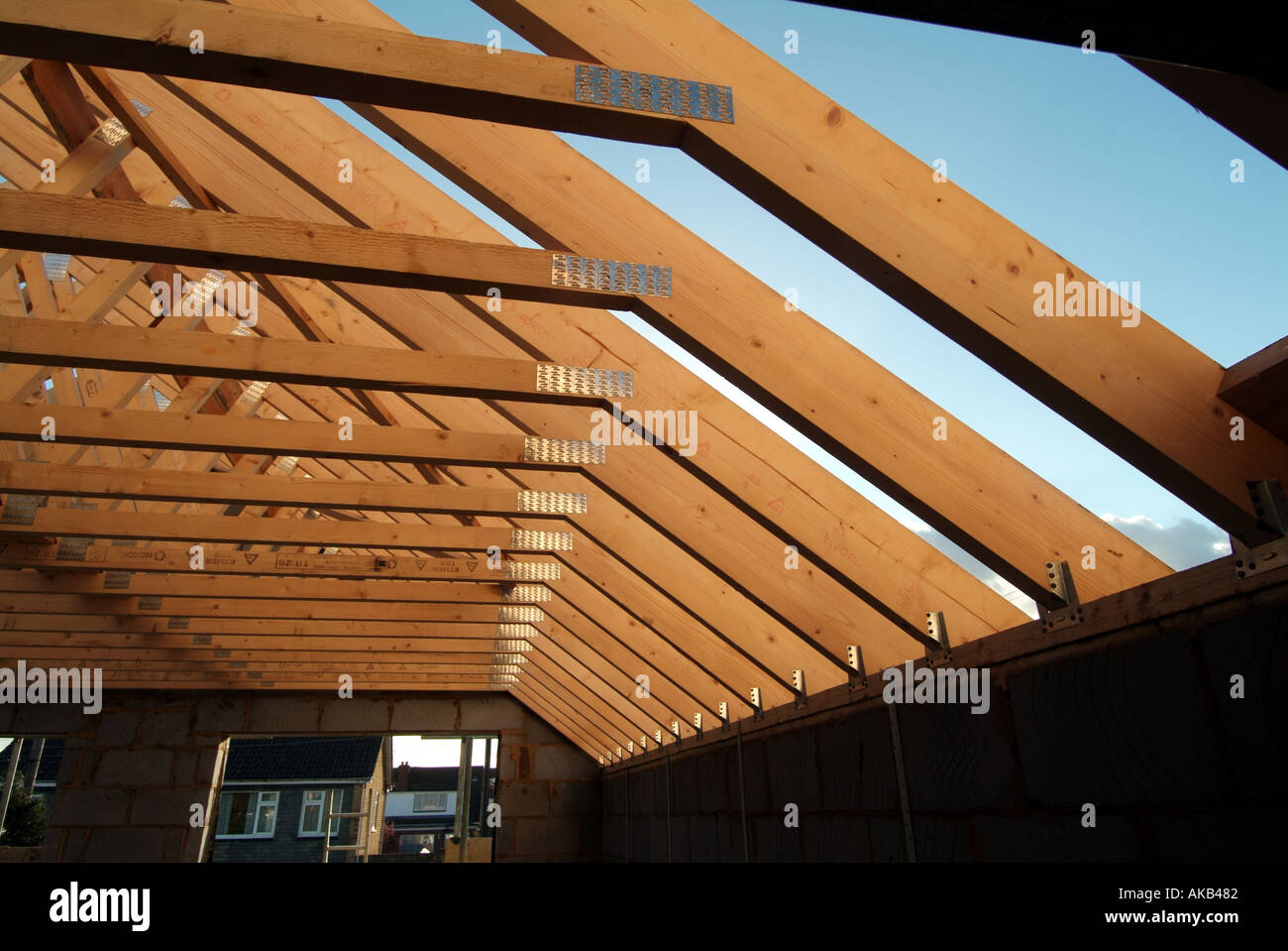 Detached House Under Construction Showing Roof Truss Rafters And