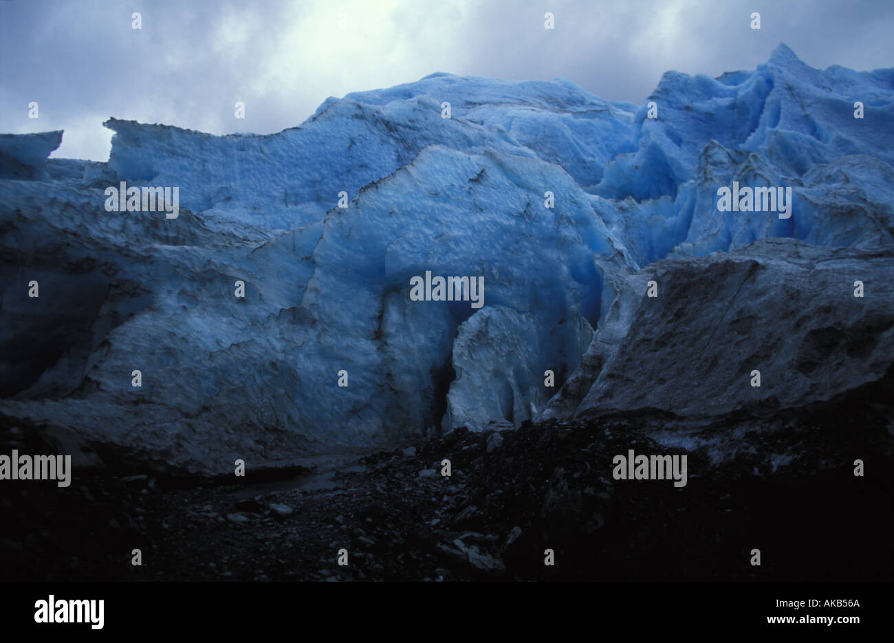 Sedentary blue rock and white glacial forms show geology at its finest  Stock Photo