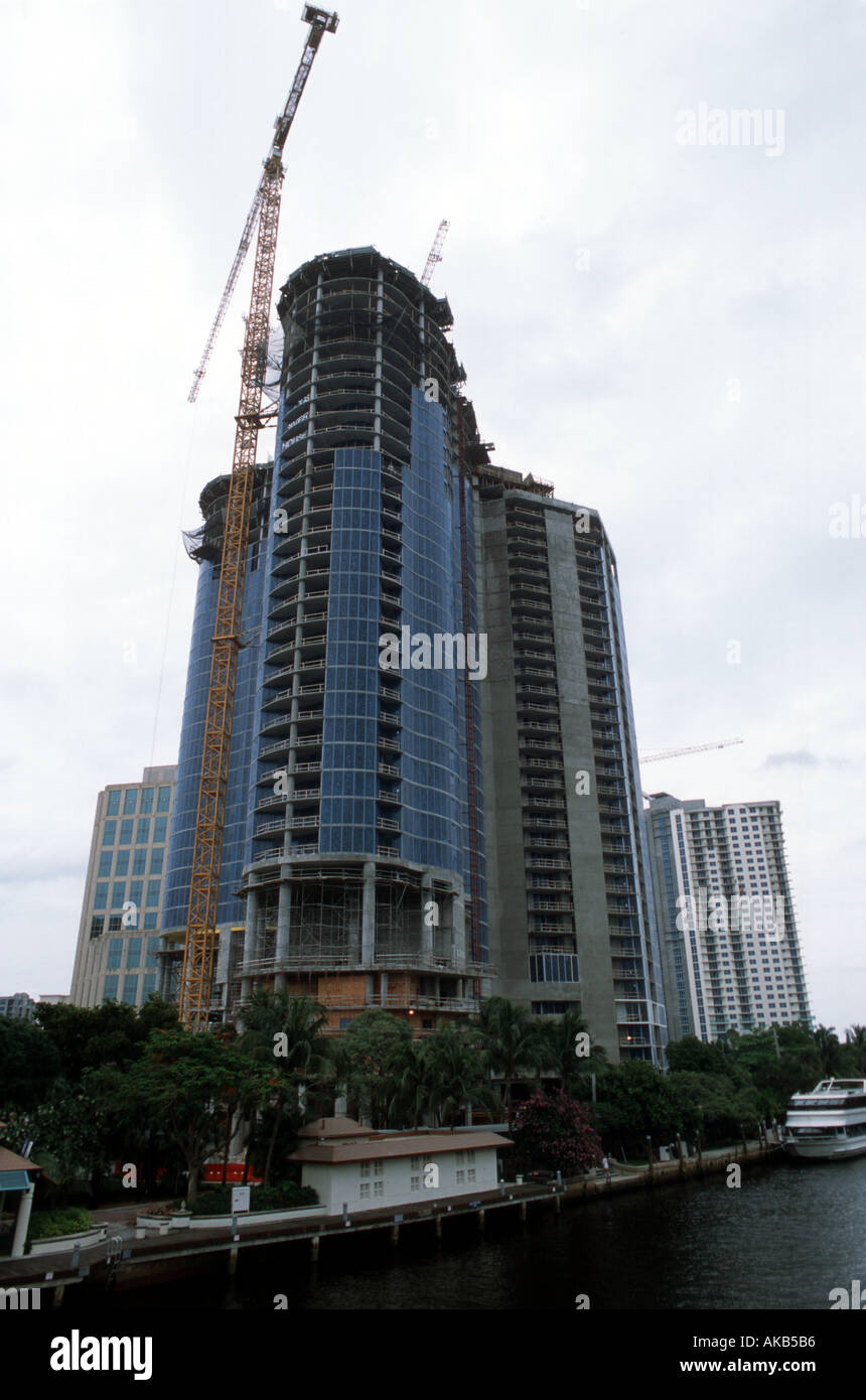 Picture of Along a waterway high rise condos with curtain walls in place are ...