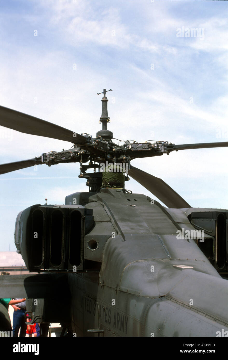 Looking into the exhaust ports of a military jet helicopter Stock Photo