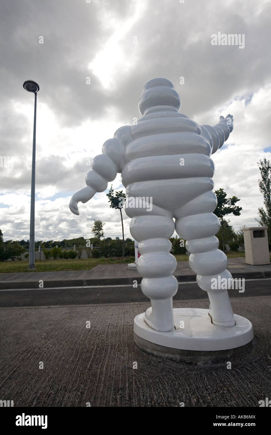 A resin Michelin Man of a rest area on motorway (France). Sculpture en résine du Bibendum sur une aire autoroutière (France). Stock Photo