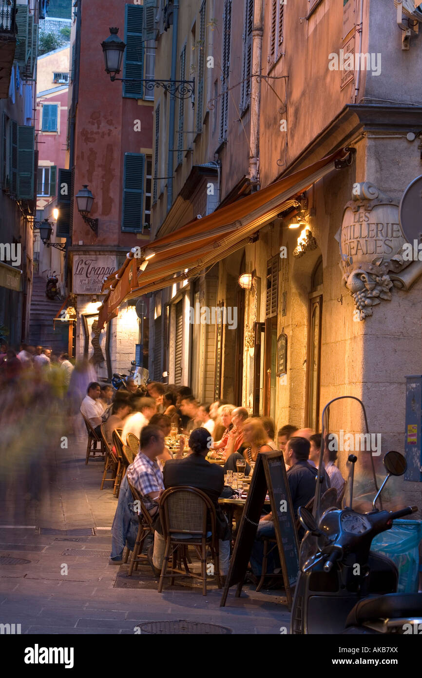 Cafe Scene, Old Town, Nice, Cote d'Azur, France Stock Photo
