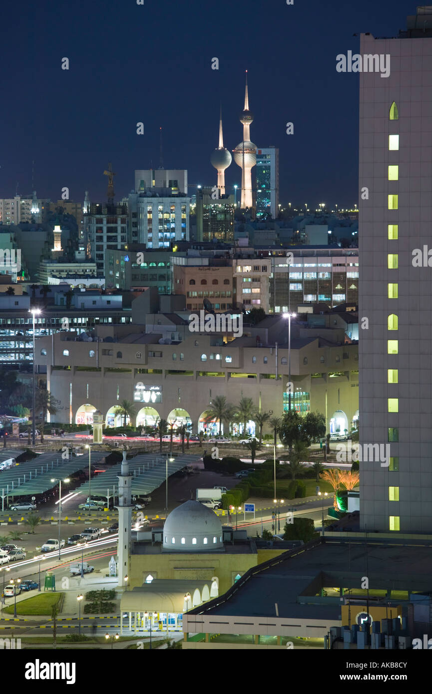 Kuwait, Kuwait City, Evening View over city towards Kuwait Towers Stock