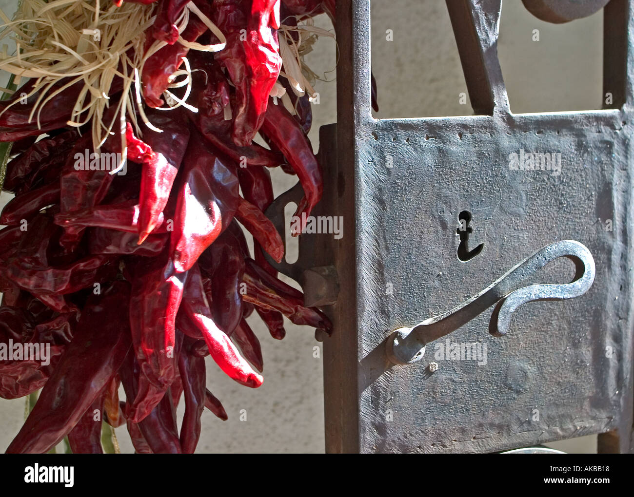 Peppers and wrought iron gate Arizona USA Stock Photo