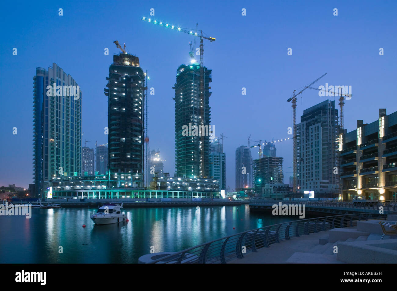 UAE, Dubai, Dubai Marina, Highrises of the Dubai Marina Stock Photo