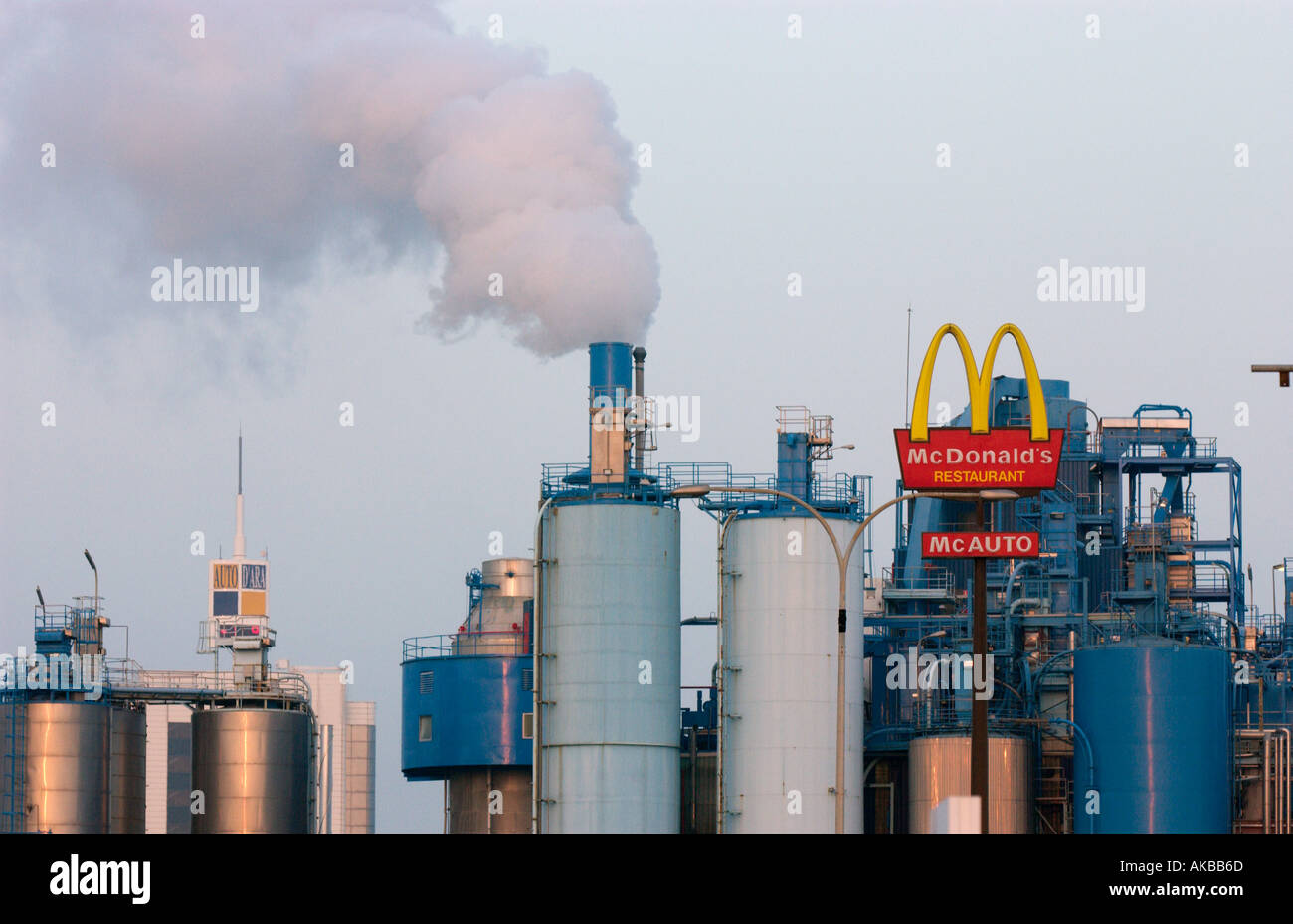 McDonalds s Restaurant in front of a factory Stock Photo Alamy