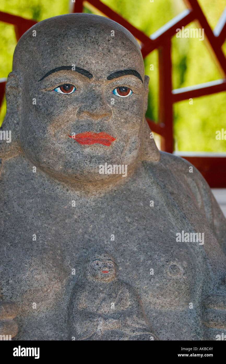Statue of Gobaka Open Heart Lohan, International Buddhist Temple, Richmond, Canada Stock Photo
