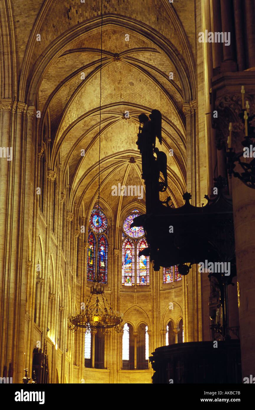 An interior view of Notre Dame Cathedral in Paris, prior to the devastating April 15, 2019 fire. Stock Photo