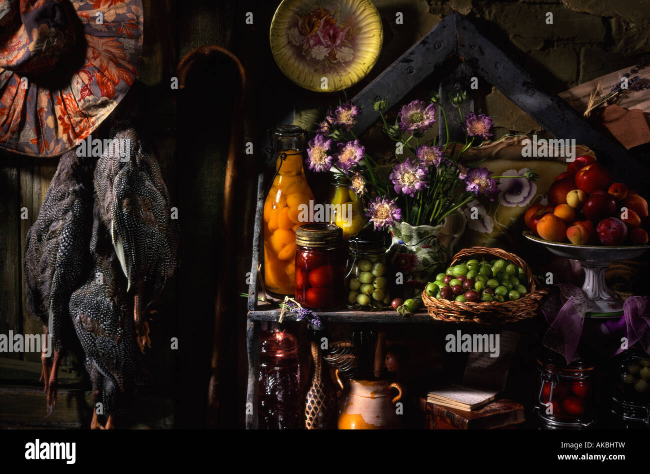 Game and gooseberries picturesque still life editorial food Stock Photo