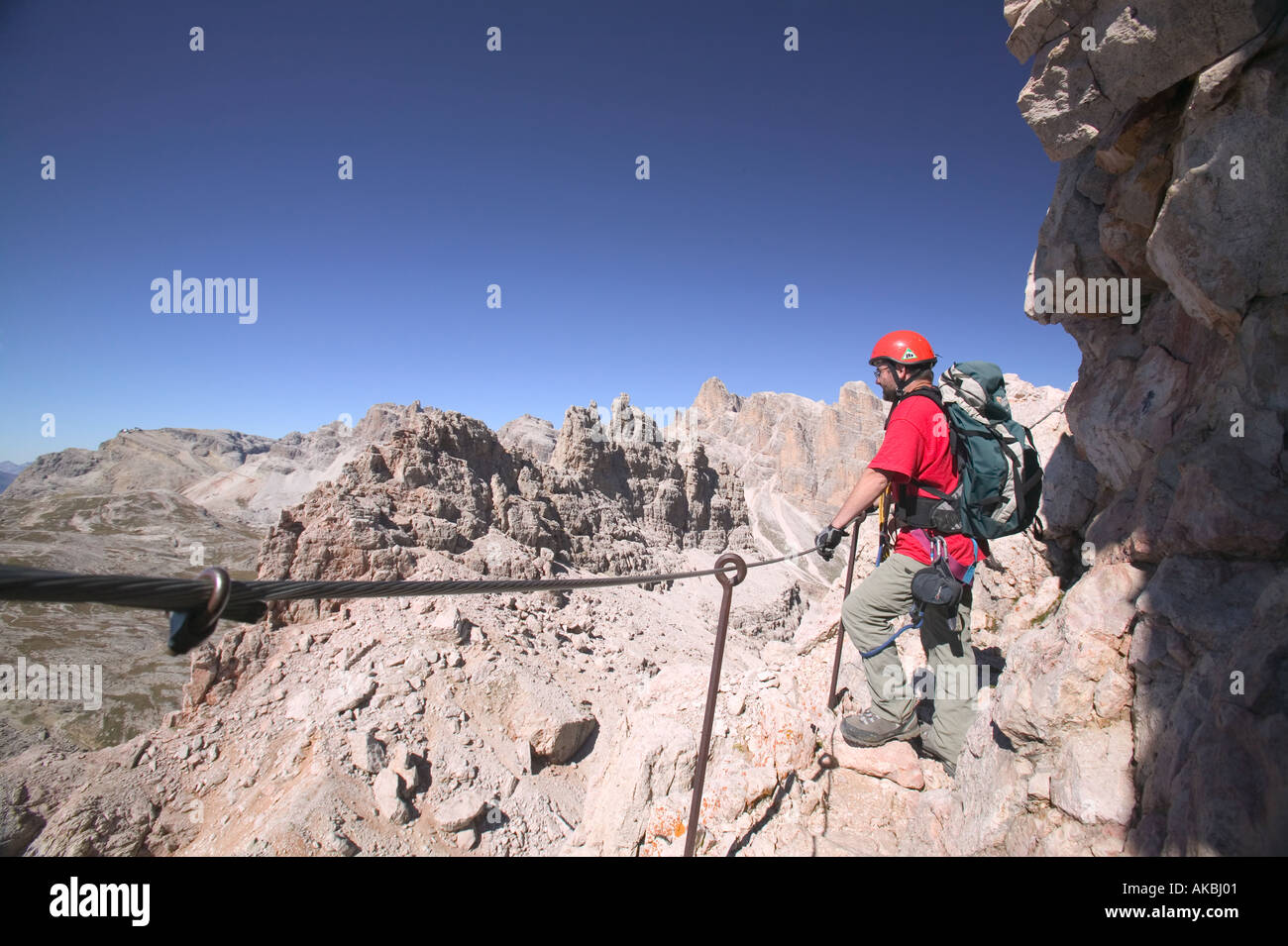 Climber on the via ferrata G Lipella on Tofana de rozes Cortina Italian  Dolomites Stock Photo - Alamy
