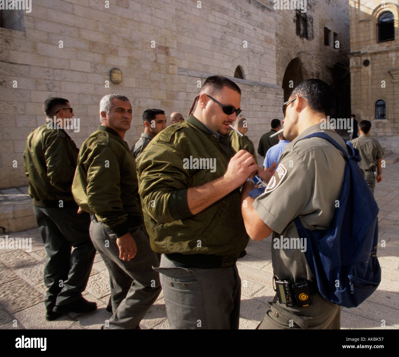 Soldiers taking a cigarette break Israel Stock Photo