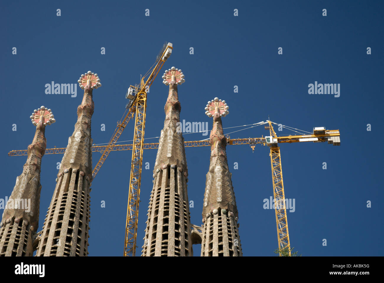 sagrada familia towers close up with cranes Stock Photo