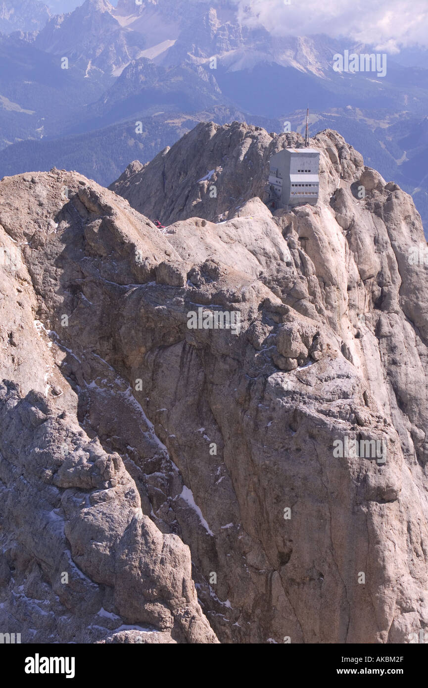 a ski lift station on Piz Serauta and Dolomites from the summit of ...