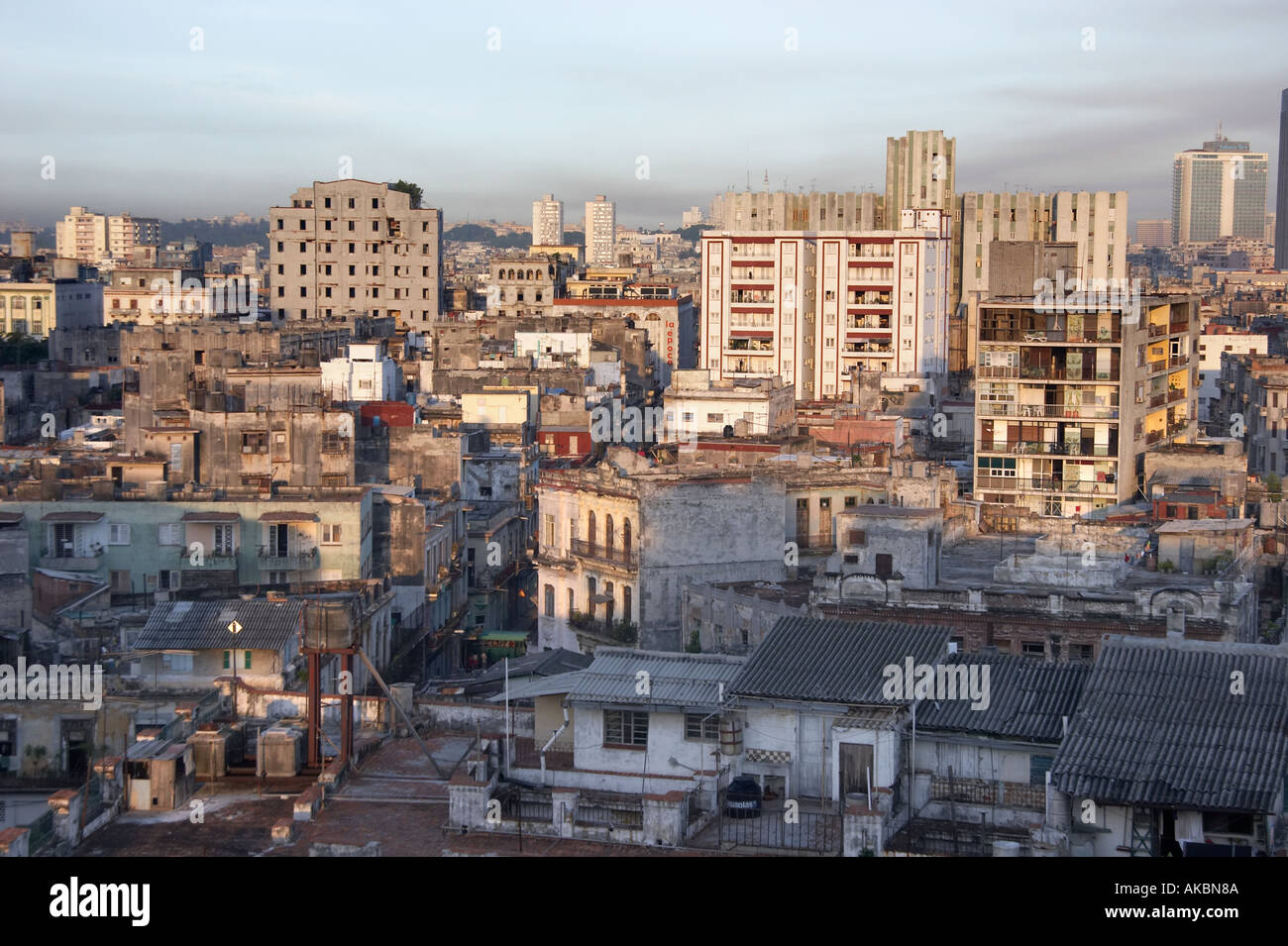 Slum rooftops adjoining Parrque Central and Paseo del Prada Central ...