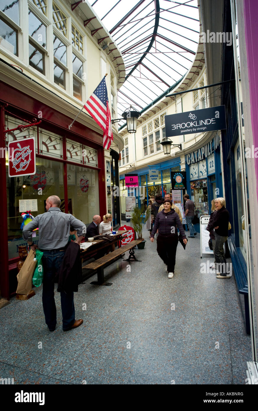old victorian covered indoor shopping arcade in Cardiff city centre Stock Photo