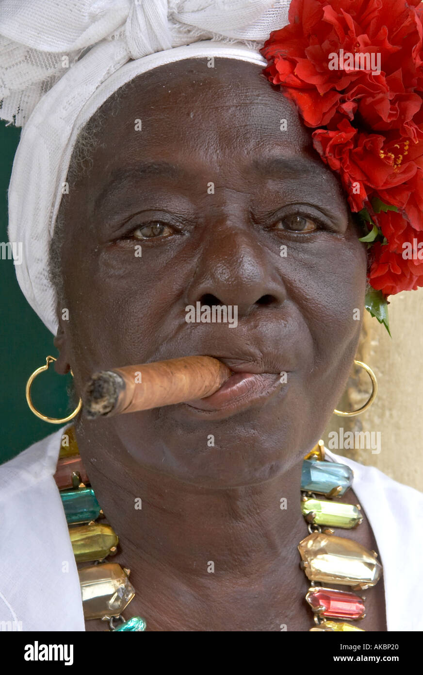 Cuban Woman smoking Havana Cigar Cuba Stock Photo