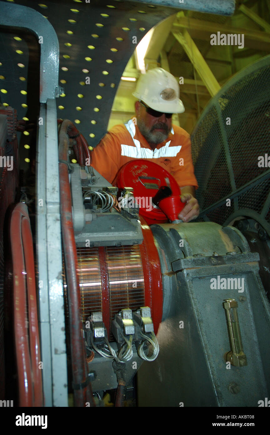 worker lubricating bearings electric motor mining dragline Central