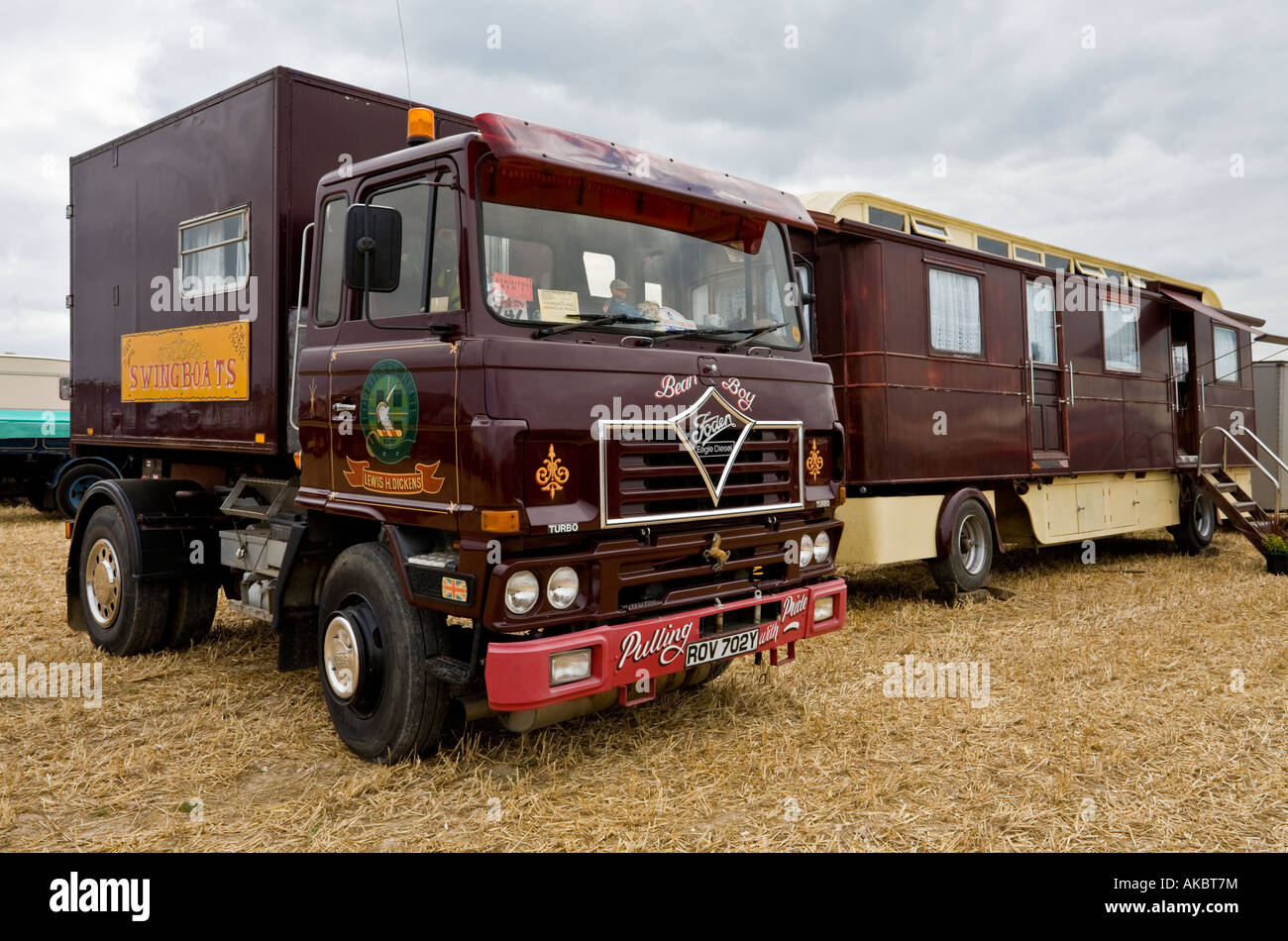 1982 Foden Fleetmaster Tractor Unit, Reg No. ROV 702Y, with living van trailer, at the Great Dorset Steam Fair, England, UK. Stock Photo