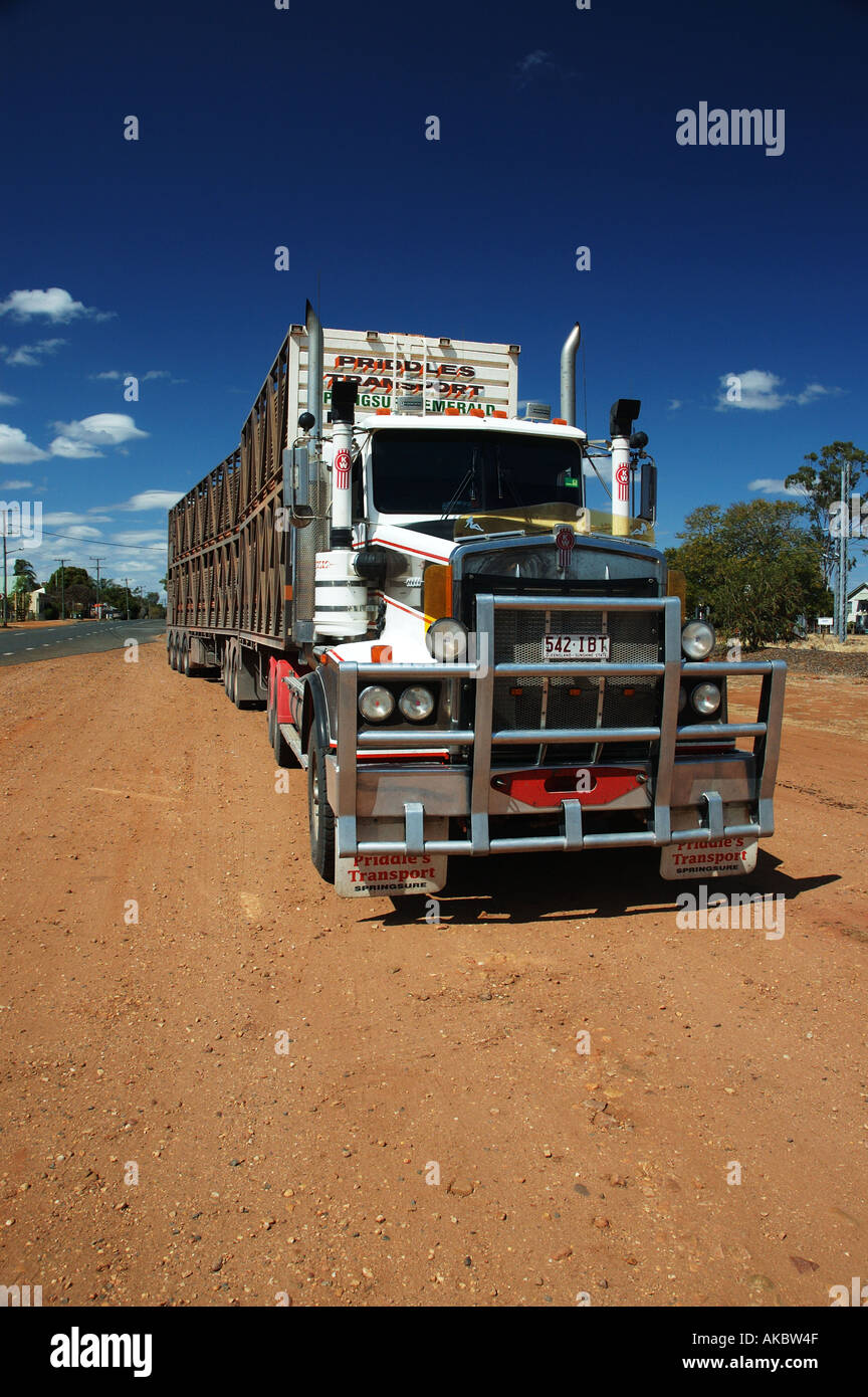 Double road train cattle truck remote Queensland dsc 3719 Stock Photo