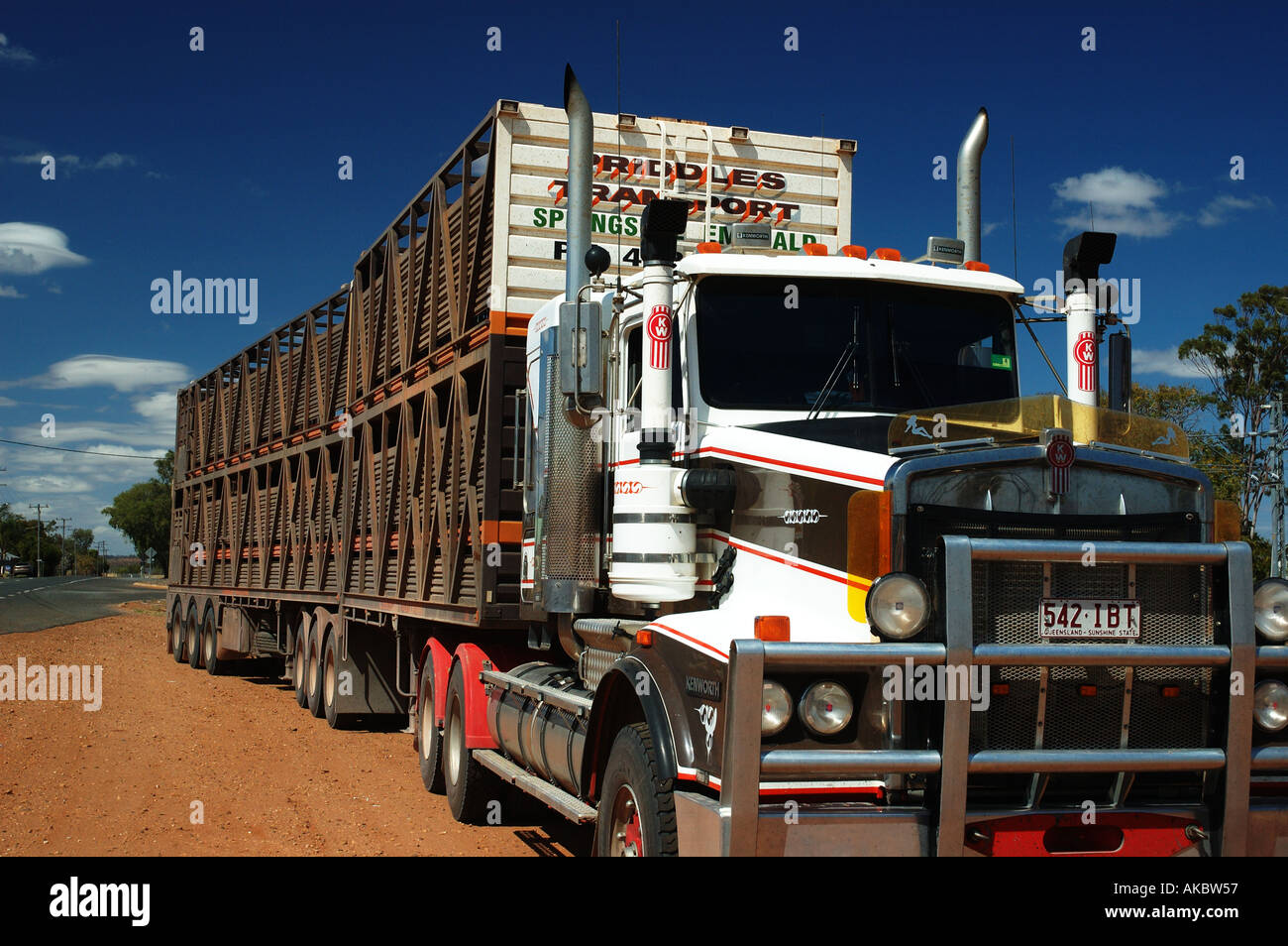 Double road train cattle truck remote Queensland dsc 3721 Stock Photo