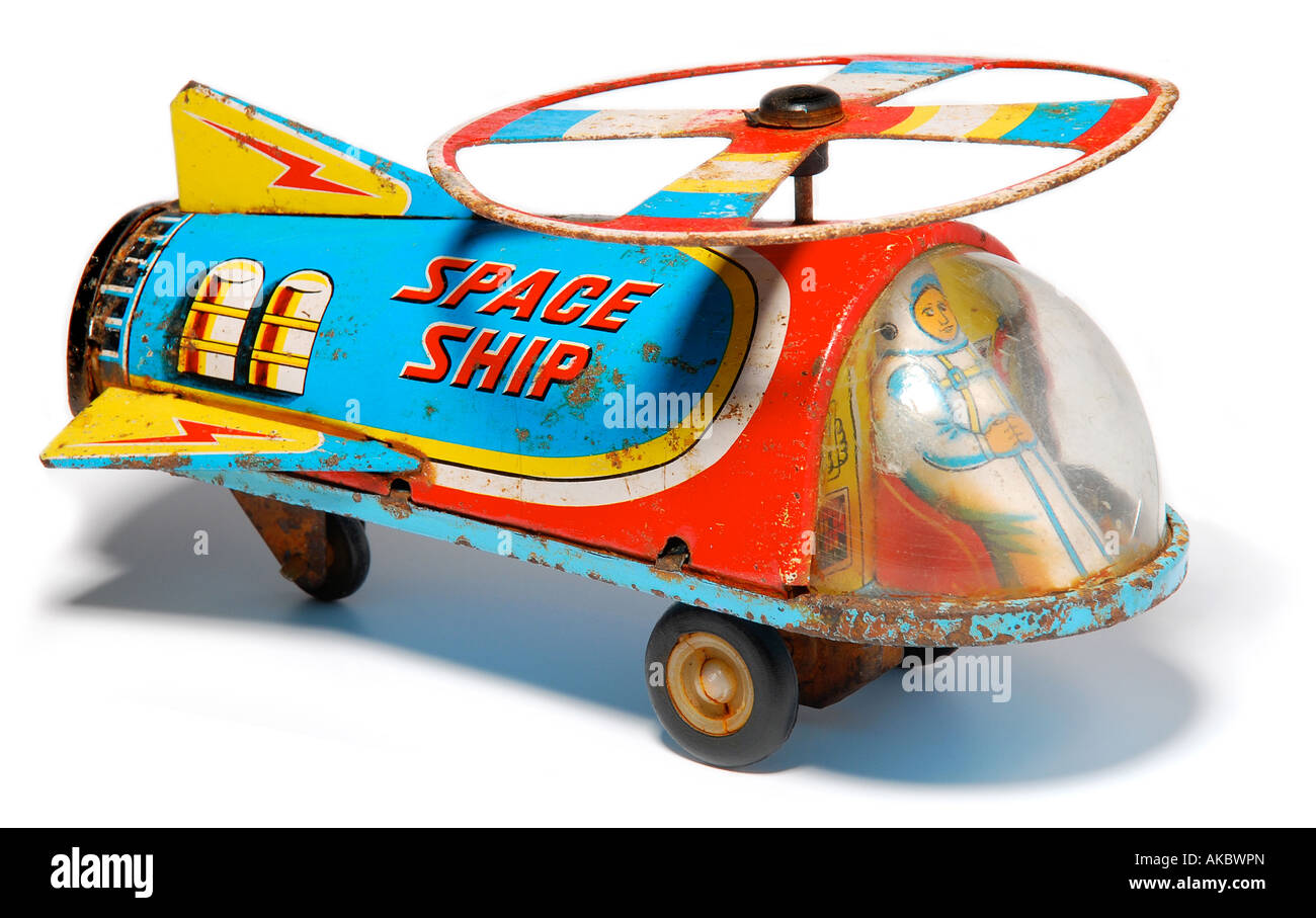 Colourful Retro toy rocket / spaceship/ helicopter. Picture by Patrick Steel patricksteel Stock Photo